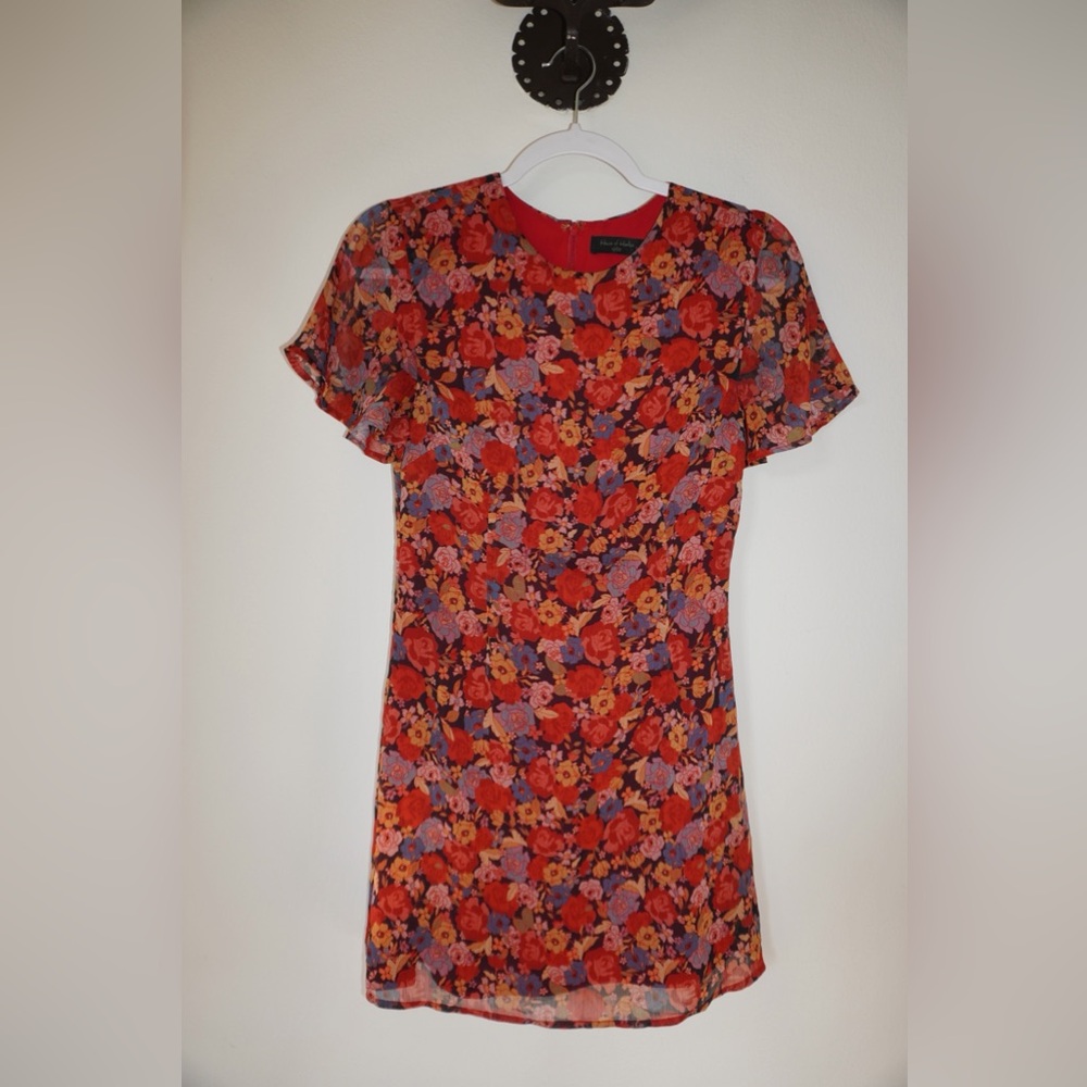House of Harlow 1960 Red and Orange Floral Dress